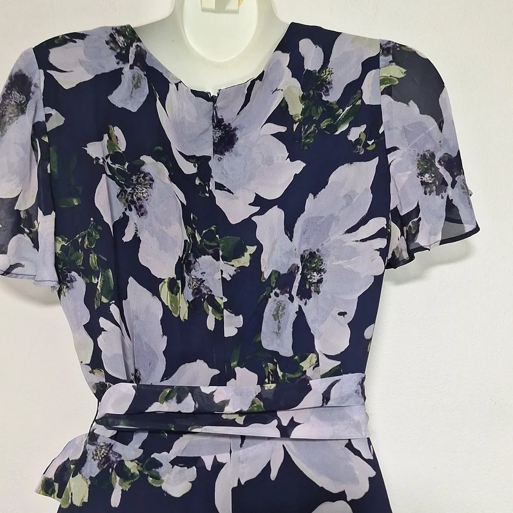 Tahari Floral Midi Dress V-Neck Faux Wrap - Picture 7 of 11